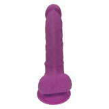 Dildo Realist Premium din Silicon cu Dubla Densitate, cu Testicule, 18 cm, Baza cu Ventuza Puternica si Proprietati Termo-Reactive – Jucarie Sexuala pentru Placere Autentica, Mov