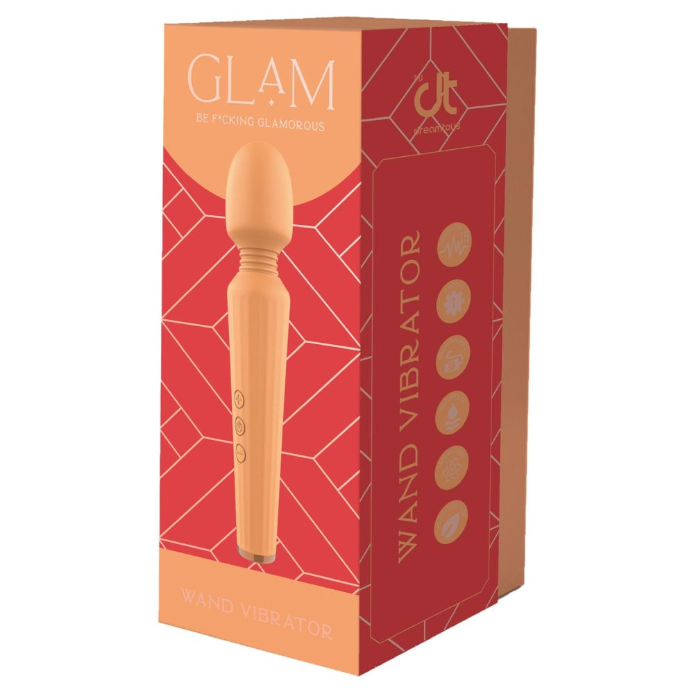 Vibrator Luxury Dreamtoys Glam Wand, Portocaliu, 21.5 cm, 5 Moduri Vibratii, 3 Moduri Viteza