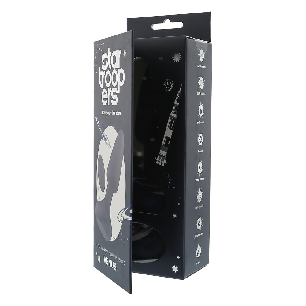 Dop Anal Vibrant Rotativ Dreamtoys Venus Rotating Anal Plug cu telecomanda, Mediu, Negru, 7 Moduri Vibratii, 3 Moduri Viteza, Impermeabil IPX6, 14.5 cm