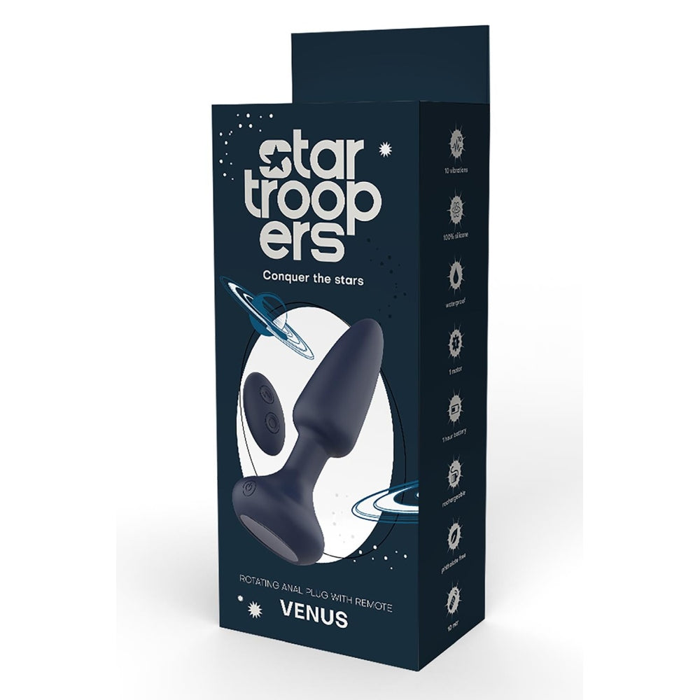 Dop Anal Vibrant Rotativ Dreamtoys Venus Rotating Anal Plug cu telecomanda, Mediu, Negru, 7 Moduri Vibratii, 3 Moduri Viteza, Impermeabil IPX6, 14.5 cm