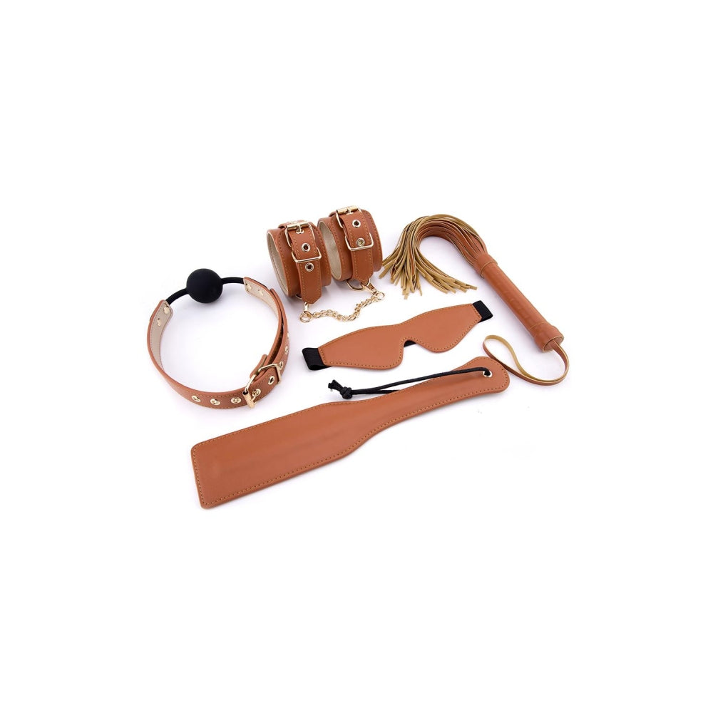 Set BDSM Blaze Elite – Catuse, Minge de Restrictie, Masca de Ochi, Paleta si Bici – Piele Artificiala, Reglabil, Detalii Metalice Fara Nichel