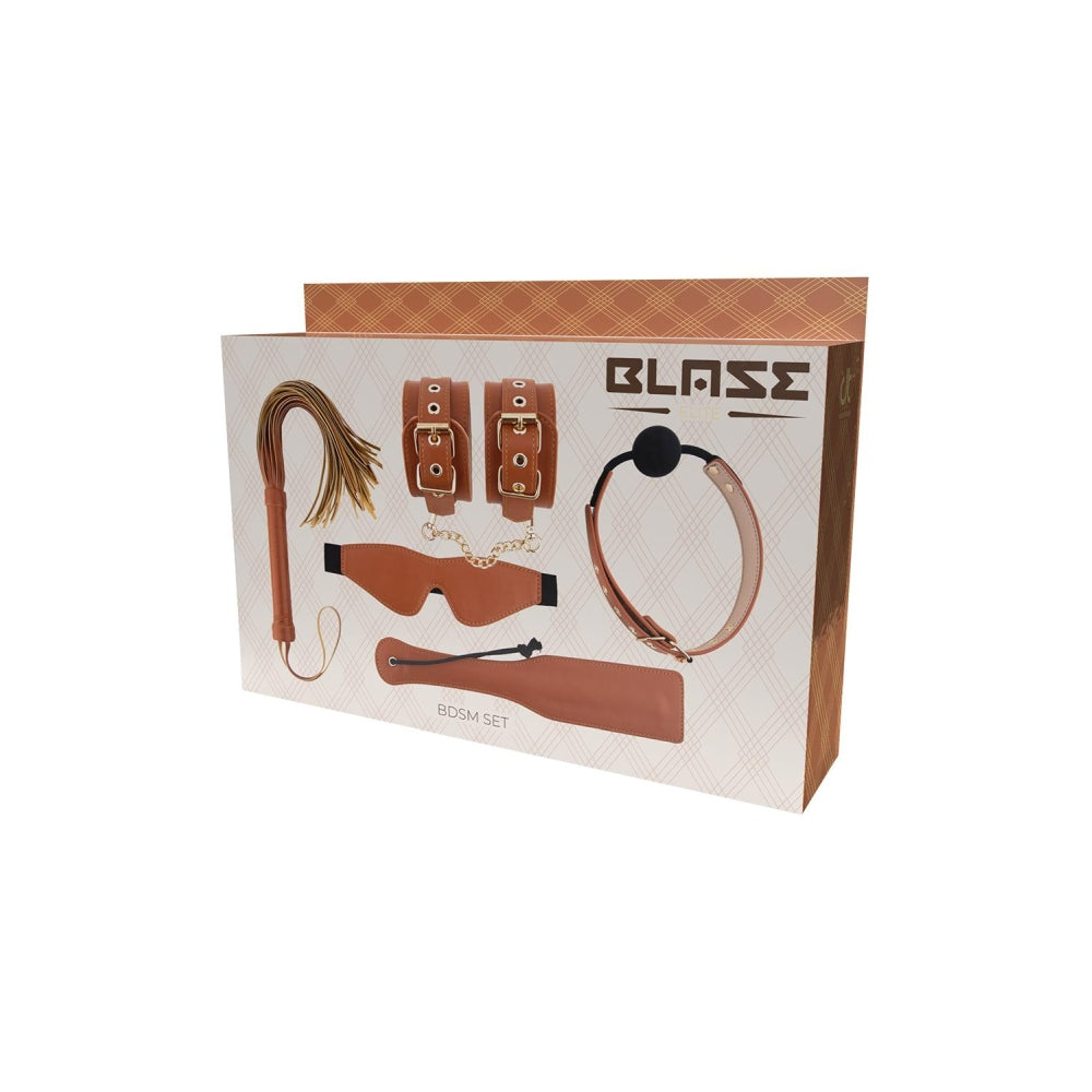 Set BDSM Blaze Elite – Catuse, Minge de Restrictie, Masca de Ochi, Paleta si Bici – Piele Artificiala, Reglabil, Detalii Metalice Fara Nichel