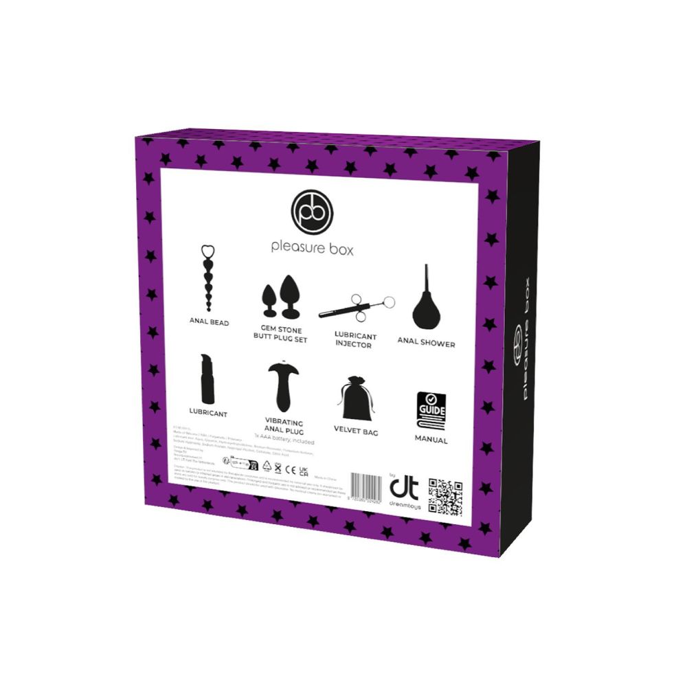 Cutie Cadou Sex Toys Dreamtoys Let's Go Anal 8 Bucati - dus anal, saculet, lubrifiant, injector de lubrifiant, bile anale, 2 dopuri anale, dop anal vibrator - Ideal pentru cadou de Sf. Valentin