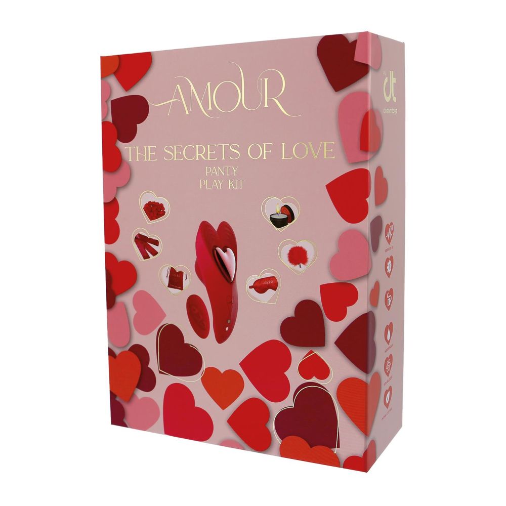 Set Cadou Sf. Valentin Amour the Secrets of Love 7 Bucati - vibrator panty vibe, petale de trandafir, masca, panglica bondage, lumanare masaj, gadilitor cu pene, punga de catifea - Ideal pentru ziua indragostitilor