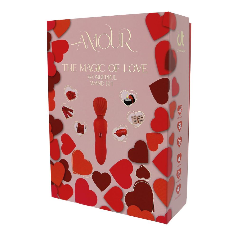 Set Cadou Sf. Valentin Amour the Magic of Love 7 Bucati - vibrator wand, petale de trandafir, masca, panglica bondage, lumanare masaj, zaruri erotice, punga de catifea - Ideal pentru ziua indragostitilor