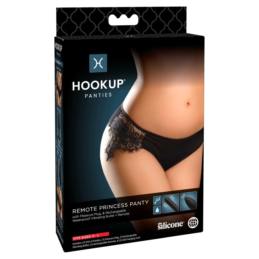Chiloti Negri Vibratori HookUp Panties Pipedream - Remote Princess Panty, Plug din Silicon Elite, Telecomanda Wireless, One Size