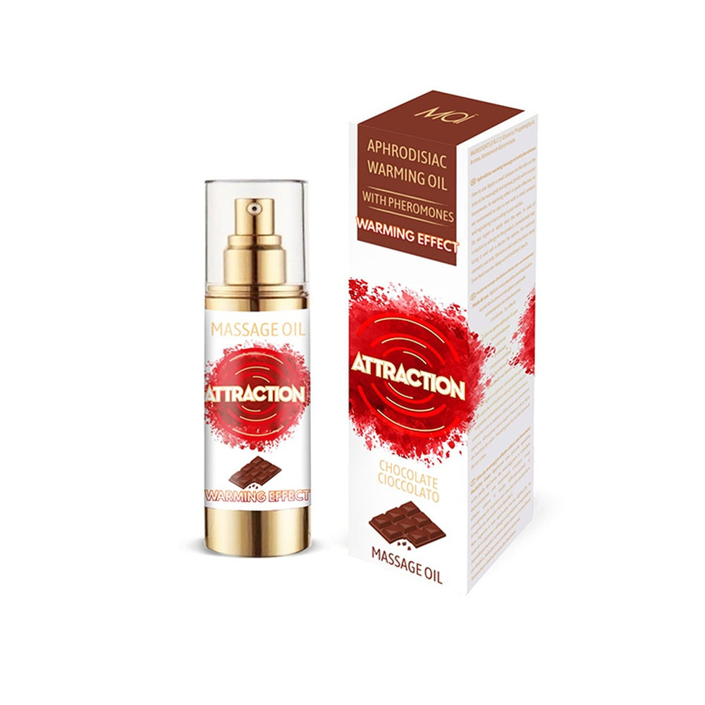 Ulei de Masaj Afrodiziac Mai Cosmetics 30 ml - formula comestibila cu gust de ciocolata - cu feromoni si efect de incalzire - flacon in forma de spray, ideal pentru calatorii