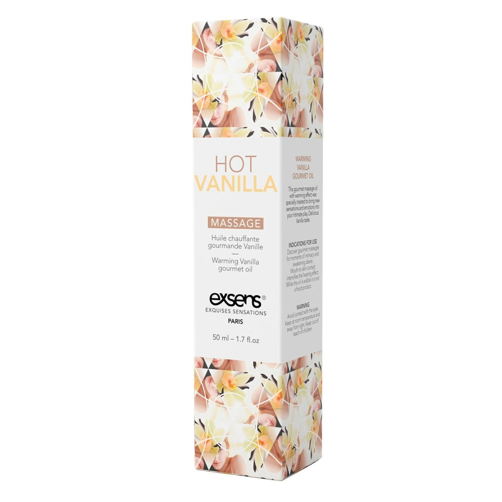 Ulei de masaj incalzitor Exsens Hot Vanilla 50 ml, natural, fara parabeni, pentru barbati, femei si cupluri, comestibil si sigur pentru corp