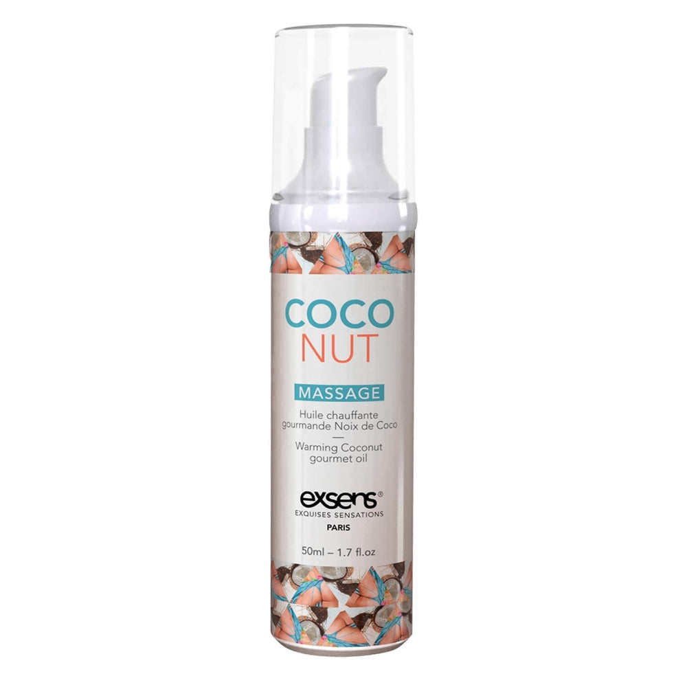 Ulei de masaj incalzitor Exsens Coconut 50 ml, natural, fara parabeni, pentru barbati, femei si cupluri, comestibil si sigur pentru corp
