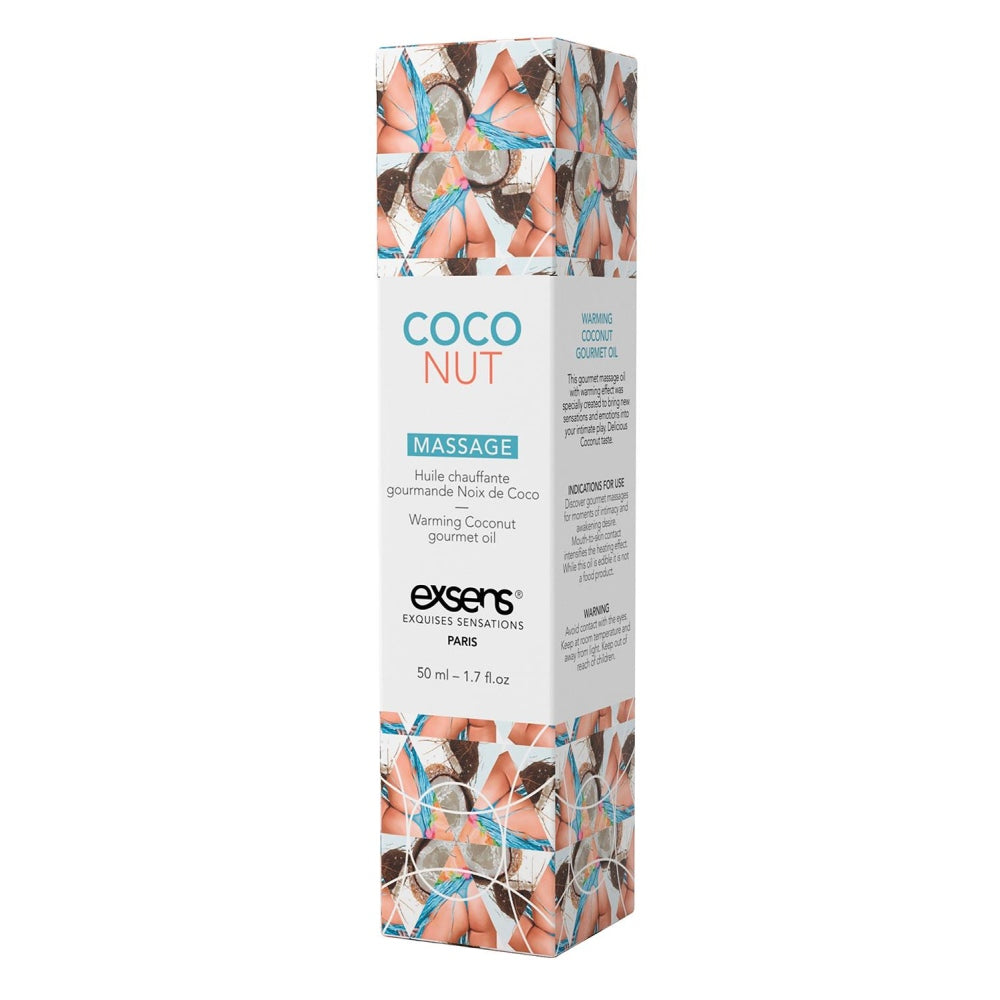 Ulei de masaj incalzitor Exsens Coconut 50 ml, natural, fara parabeni, pentru barbati, femei si cupluri, comestibil si sigur pentru corp