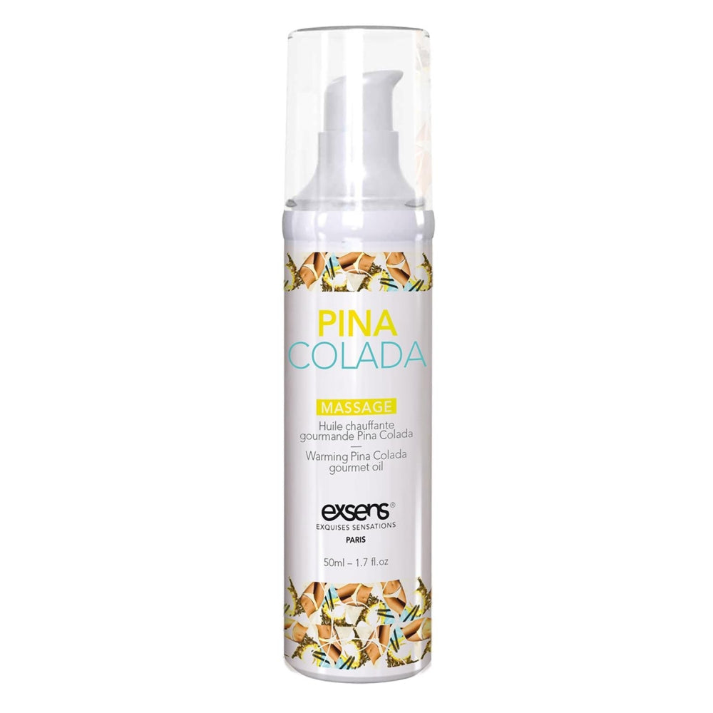 Ulei de masaj incalzitor Exsens Pina Colada 50 ml, natural, fara parabeni, pentru barbati, femei si cupluri, comestibil si sigur pentru corp