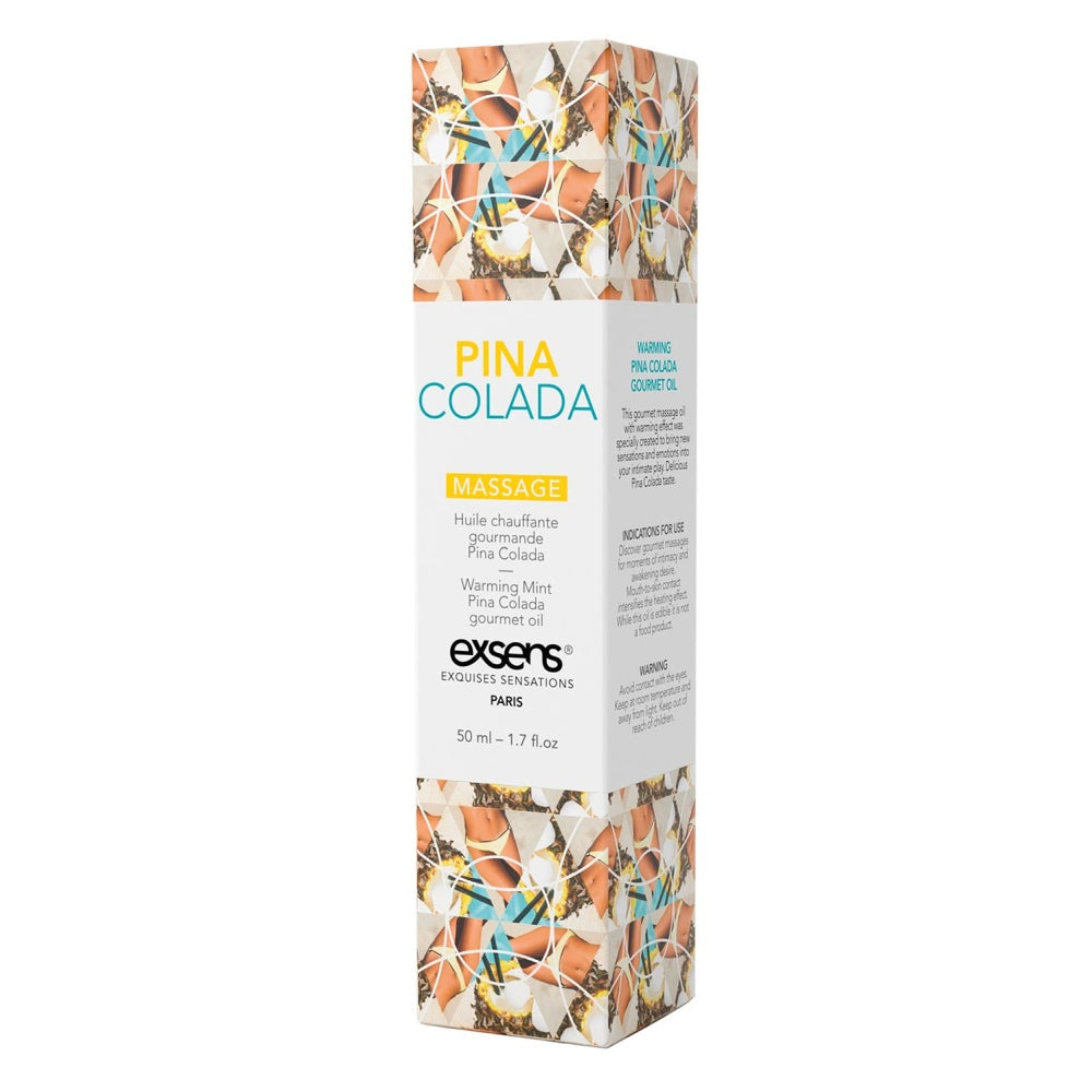 Ulei de masaj incalzitor Exsens Pina Colada 50 ml, natural, fara parabeni, pentru barbati, femei si cupluri, comestibil si sigur pentru corp