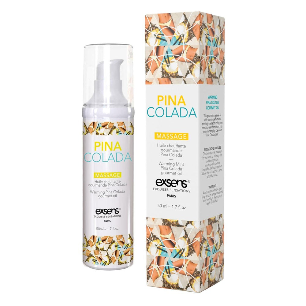 Ulei de masaj incalzitor Exsens Pina Colada 50 ml, natural, fara parabeni, pentru barbati, femei si cupluri, comestibil si sigur pentru corp
