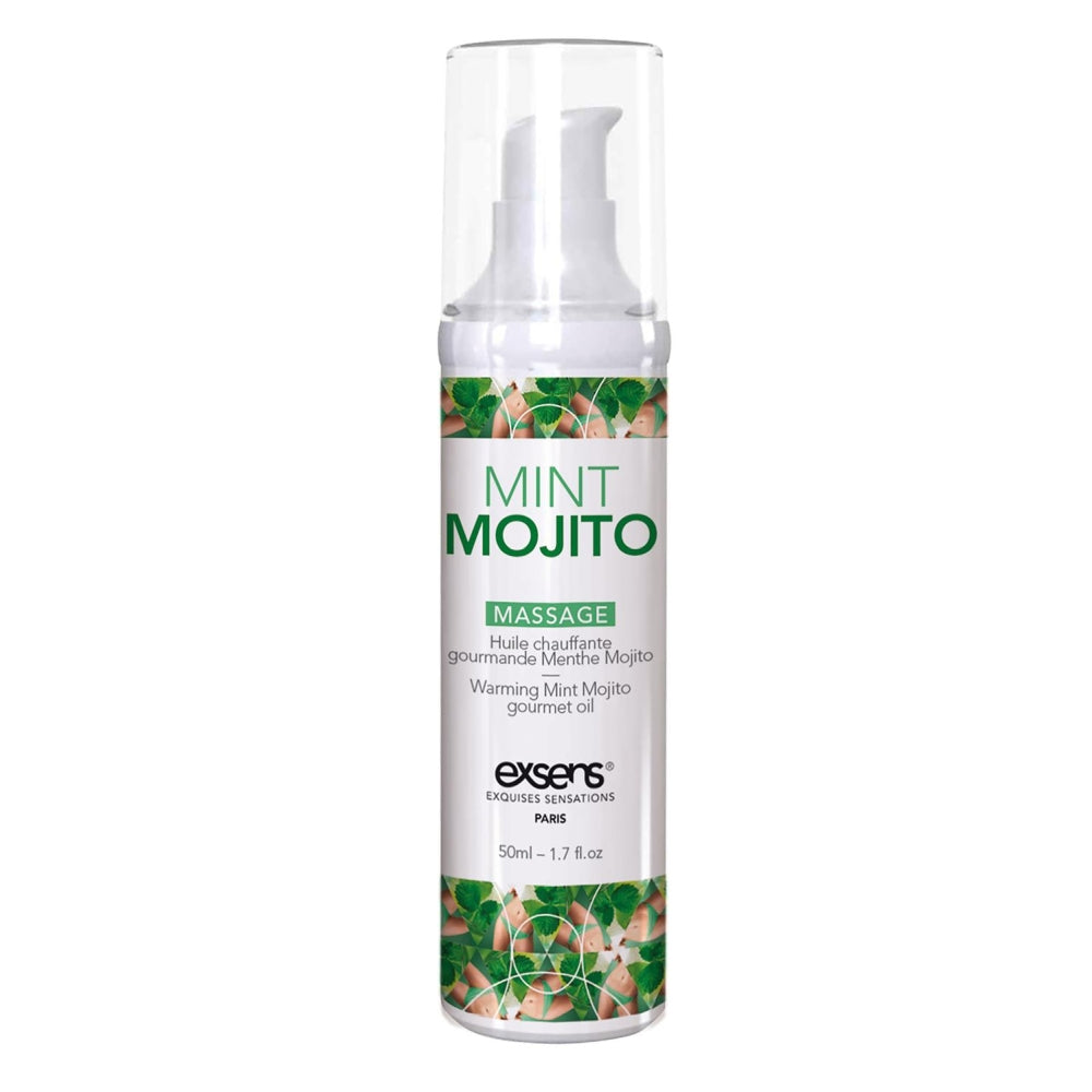 Ulei de masaj incalzitor Exsens Mint Mojito 50 ml, natural, fara parabeni, pentru barbati, femei si cupluri, comestibil si sigur pentru corp