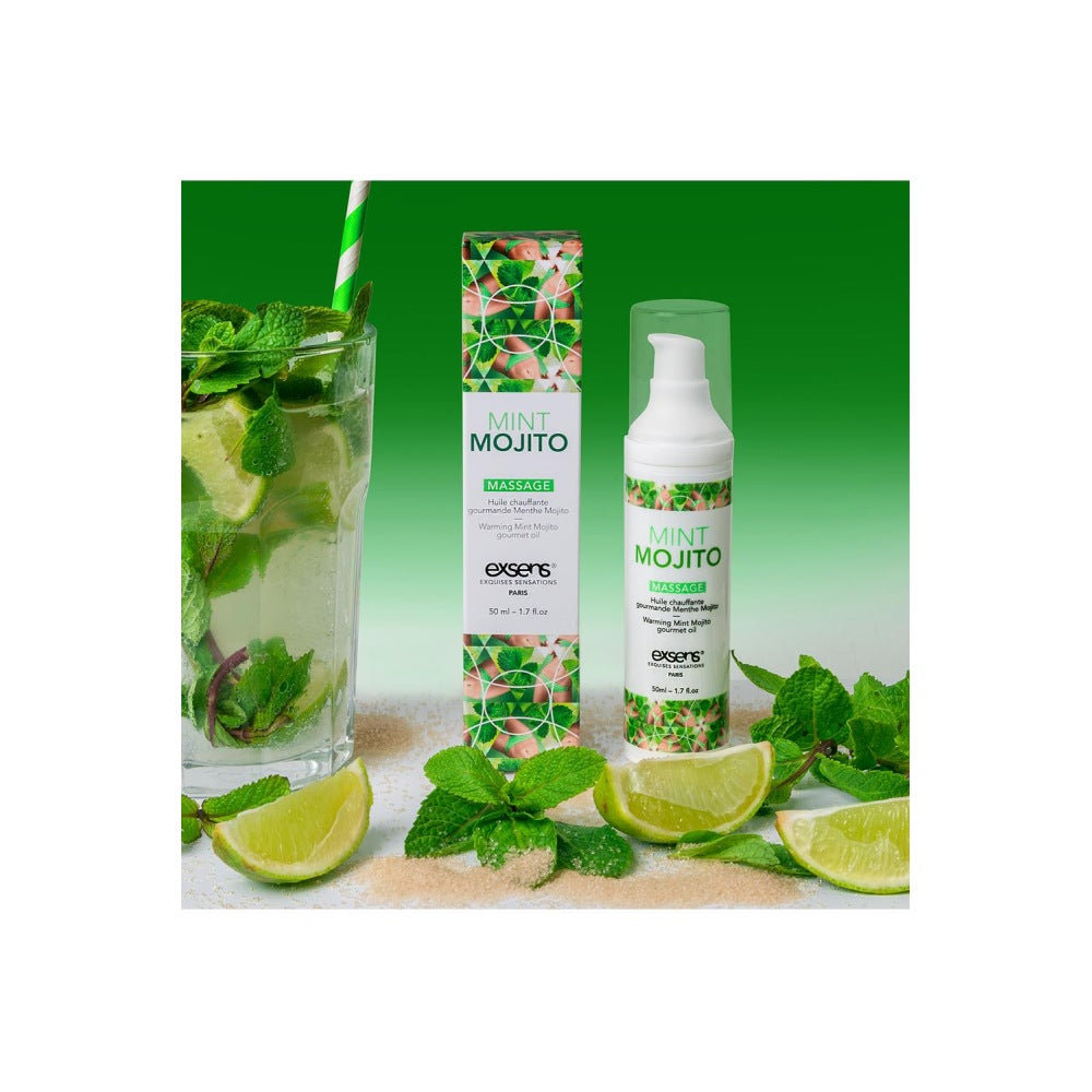Ulei de masaj incalzitor Exsens Mint Mojito 50 ml, natural, fara parabeni, pentru barbati, femei si cupluri, comestibil si sigur pentru corp