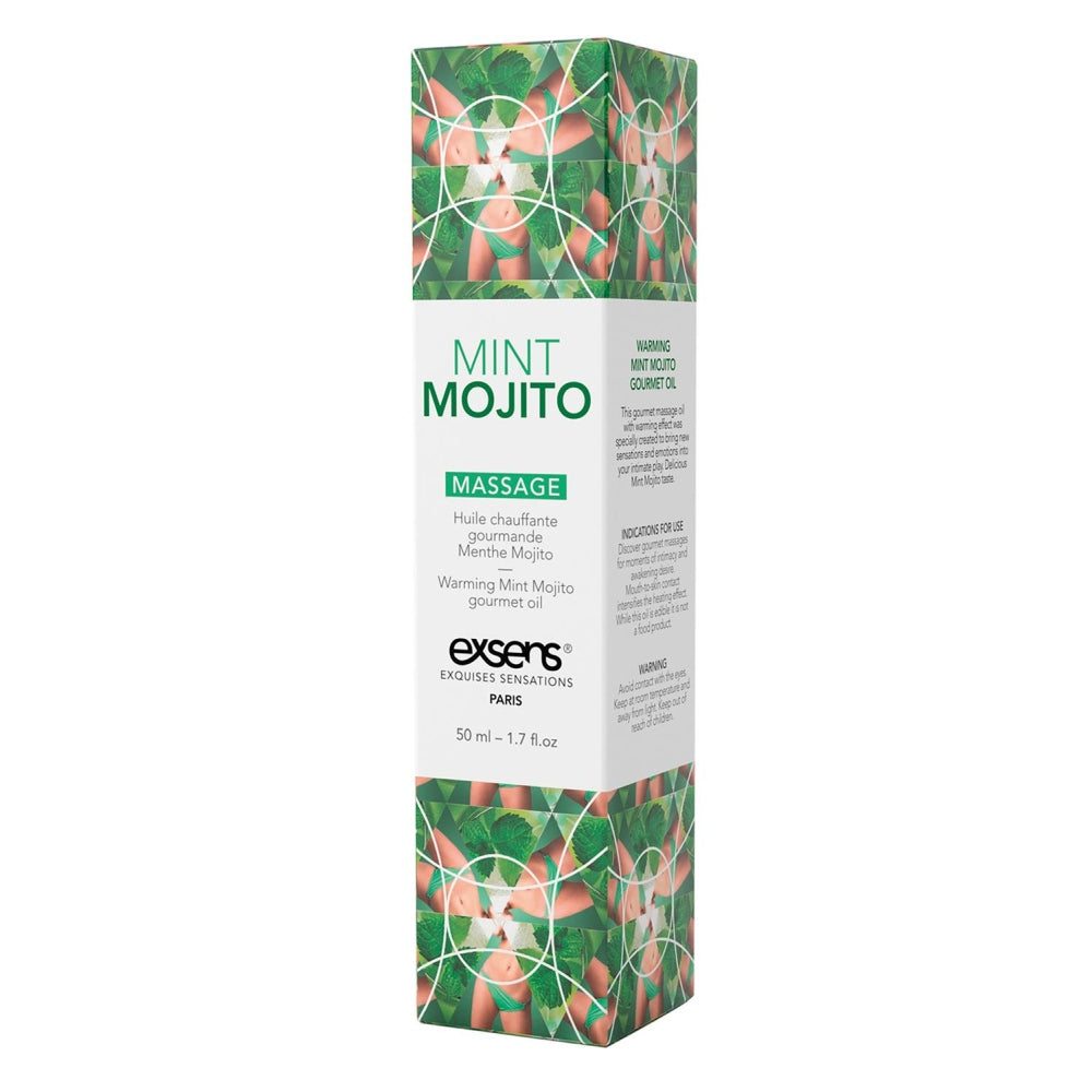 Ulei de masaj incalzitor Exsens Mint Mojito 50 ml, natural, fara parabeni, pentru barbati, femei si cupluri, comestibil si sigur pentru corp