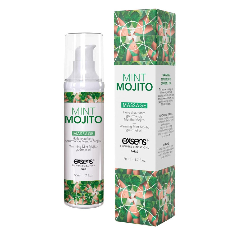 Ulei de masaj incalzitor Exsens Mint Mojito 50 ml, natural, fara parabeni, pentru barbati, femei si cupluri, comestibil si sigur pentru corp
