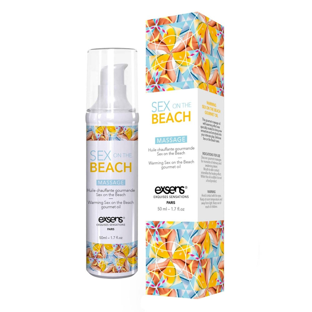 Ulei de masaj incalzitor Exsens Sex on The Beach, natural, fara parabeni, pentru barbati, femei si cupluri, comestibil si sigur pentru corp, 50 ml