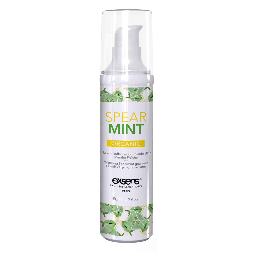 Ulei de masaj incalzitor Exsens Spearmint Organic 50 ml, organic, natural, fara parabeni, pentru barbati, femei si cupluri, comestibil si sigur pentru corp