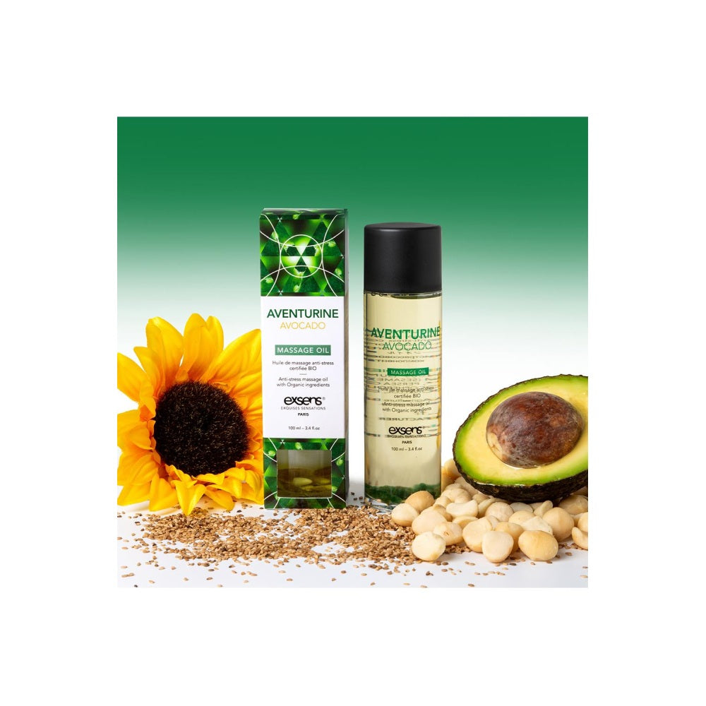 Ulei de masaj organic Exsens Aventurine Avocado certificat BIO, transparent, 100 ml