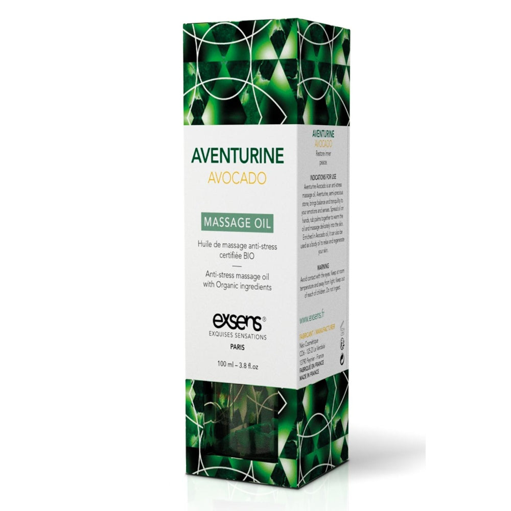 Ulei de masaj organic Exsens Aventurine Avocado certificat BIO, transparent, 100 ml