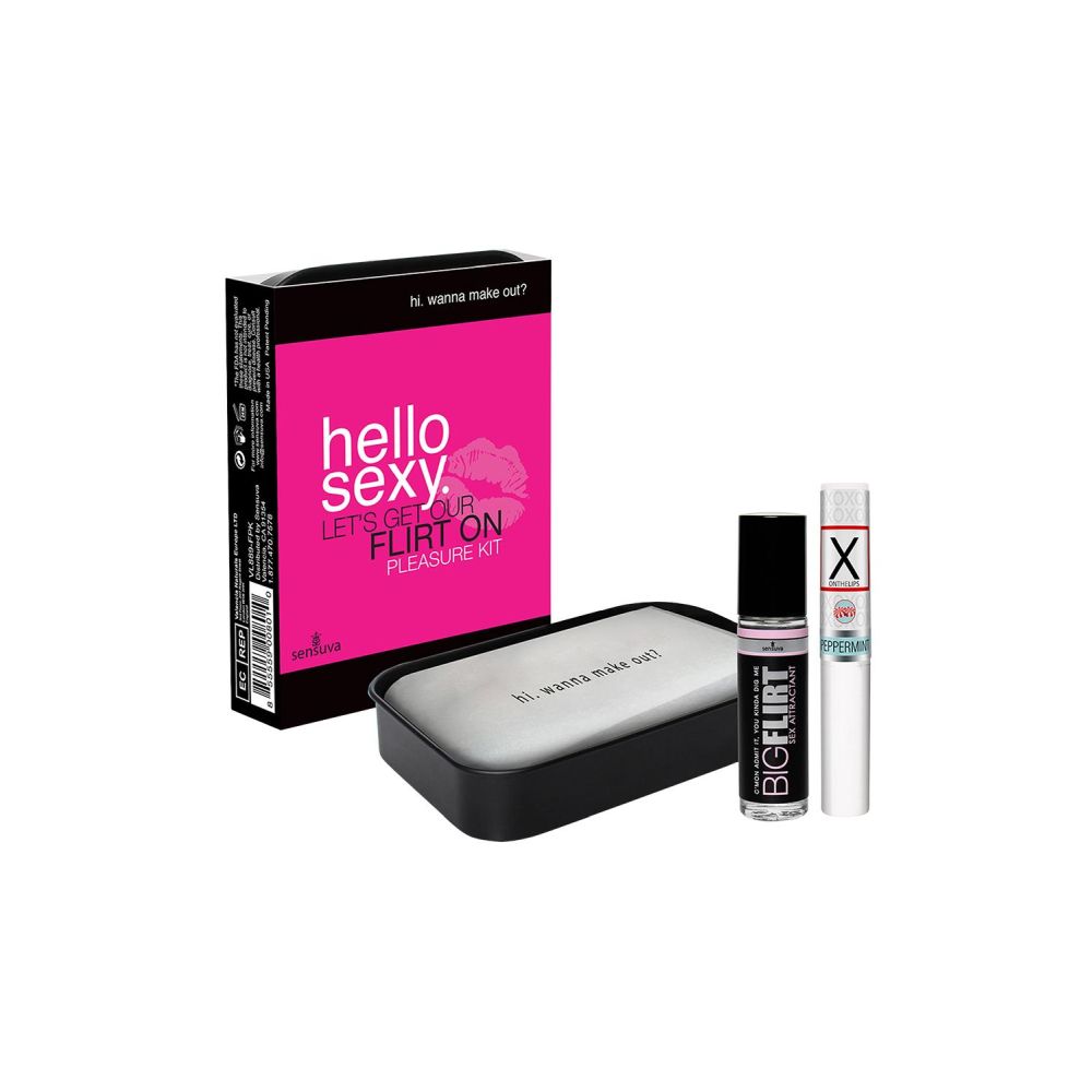 Set Sensuva Hello Sexy Let's Get Our Flirt On - Strugurel Vibrant cu Feromoni, Parfum Roll-on cu Feromoni - Ideal pentru cadou