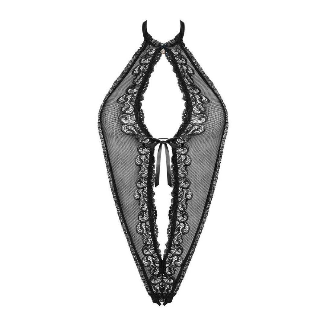 Lenjerie Sexy Body String Ouvert Obsessive - Prindere la Gat, Deschis in Fata si Spate, Material Elastic