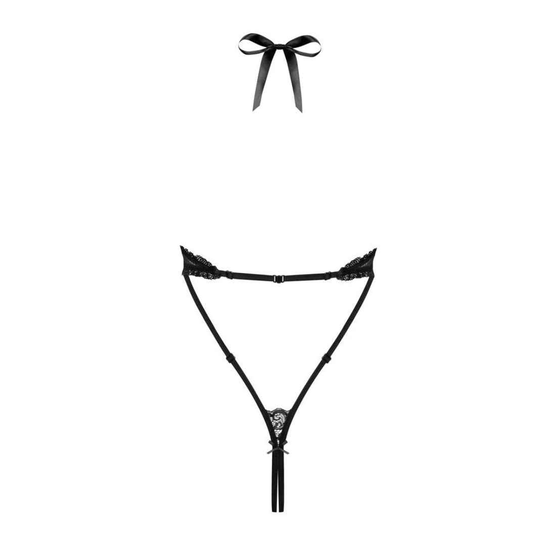 Lenjerie Sexy Body String Ouvert Obsessive - Prindere la Gat, Deschis in Fata si Spate, Material Elastic