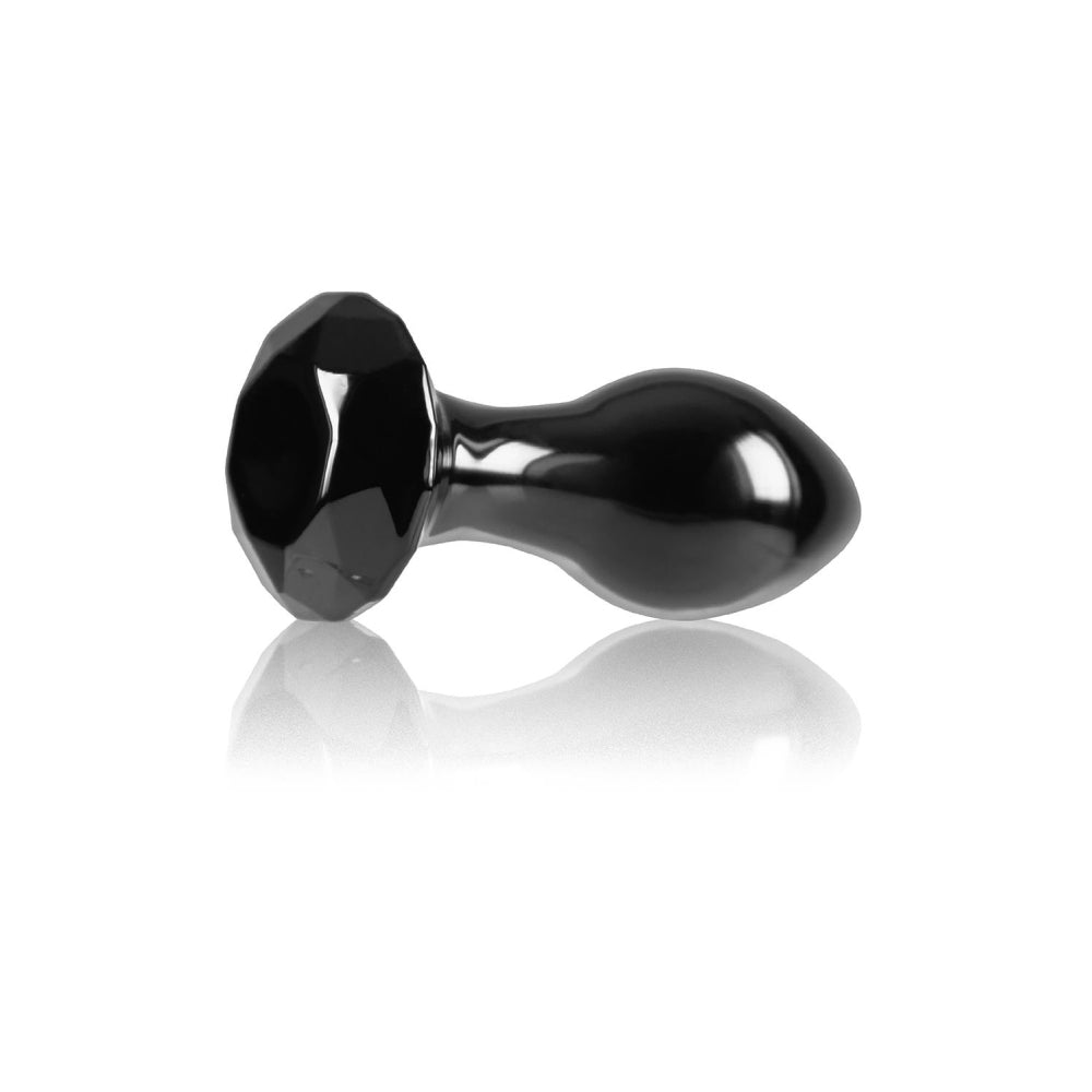 Dop Anal din Sticla Crystal Gem Butt Plug, Small, Negru, compatibil cu orice lubrifianti, fara ftalati, 8.9 cm