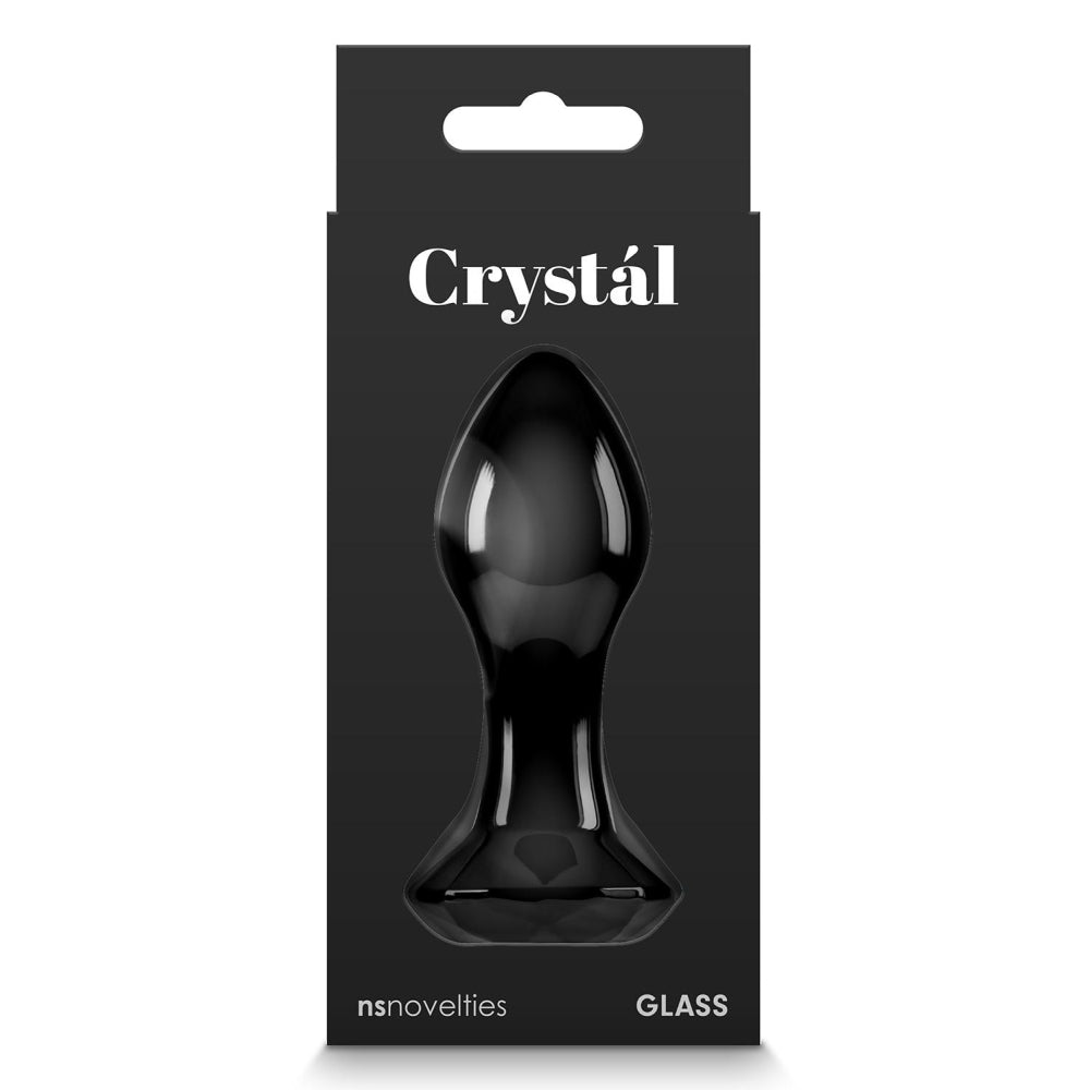 Dop Anal din Sticla Crystal Gem Butt Plug, Small, Negru, compatibil cu orice lubrifianti, fara ftalati, 8.9 cm