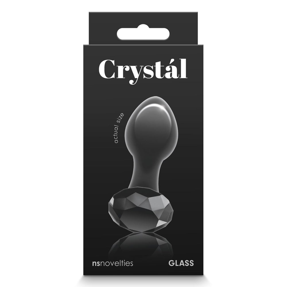 Dop Anal din Sticla Crystal Gem Butt Plug, Small, Negru, compatibil cu orice lubrifianti, fara ftalati, 8.9 cm
