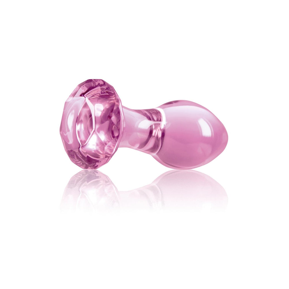 Dop Anal din Sticla Crystal Gem Butt Plug, Small, Roz, compatibil cu orice lubrifianti, fara ftalati, 8.9 cm