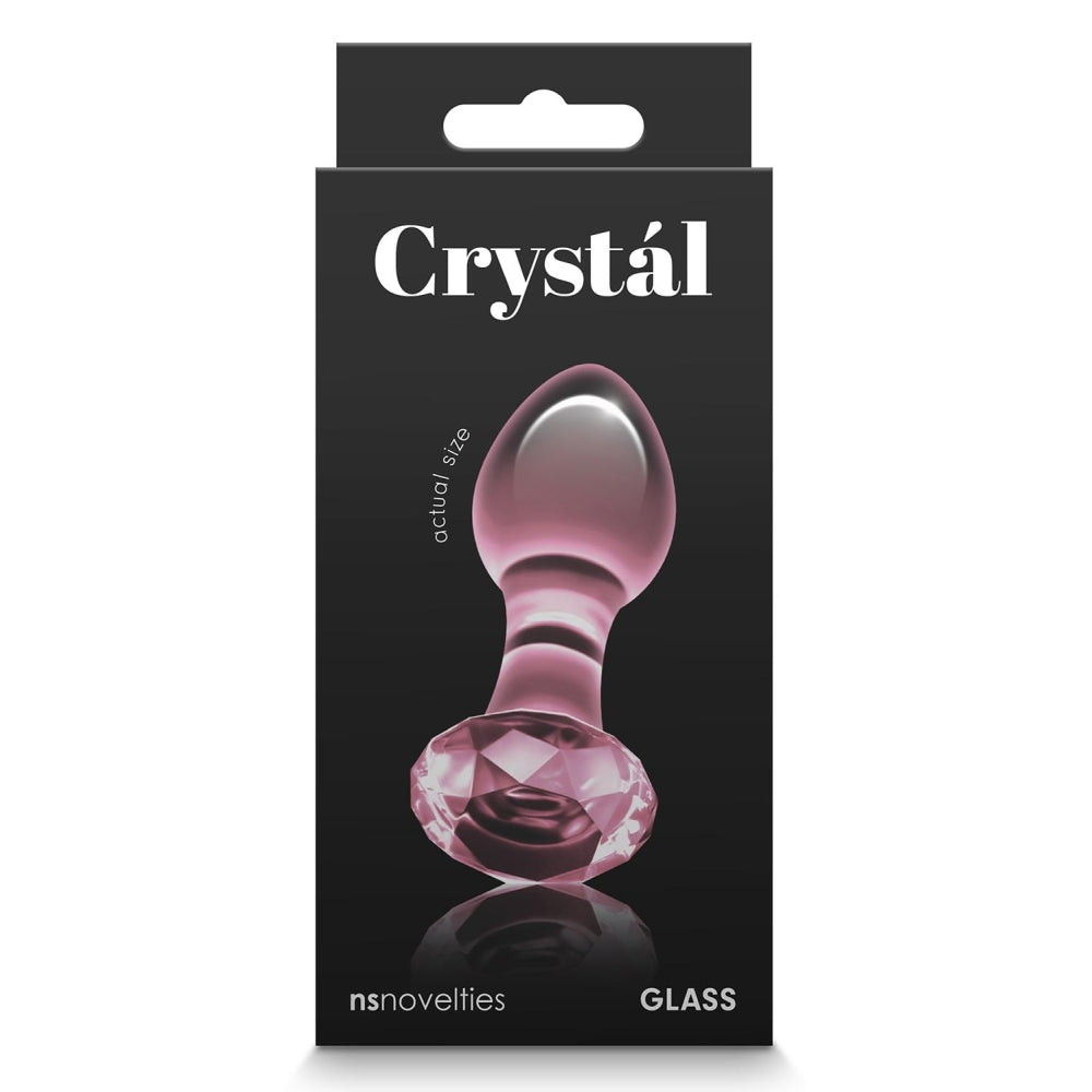 Dop Anal din Sticla Crystal Gem Butt Plug, Small, Roz, compatibil cu orice lubrifianti, fara ftalati, 8.9 cm