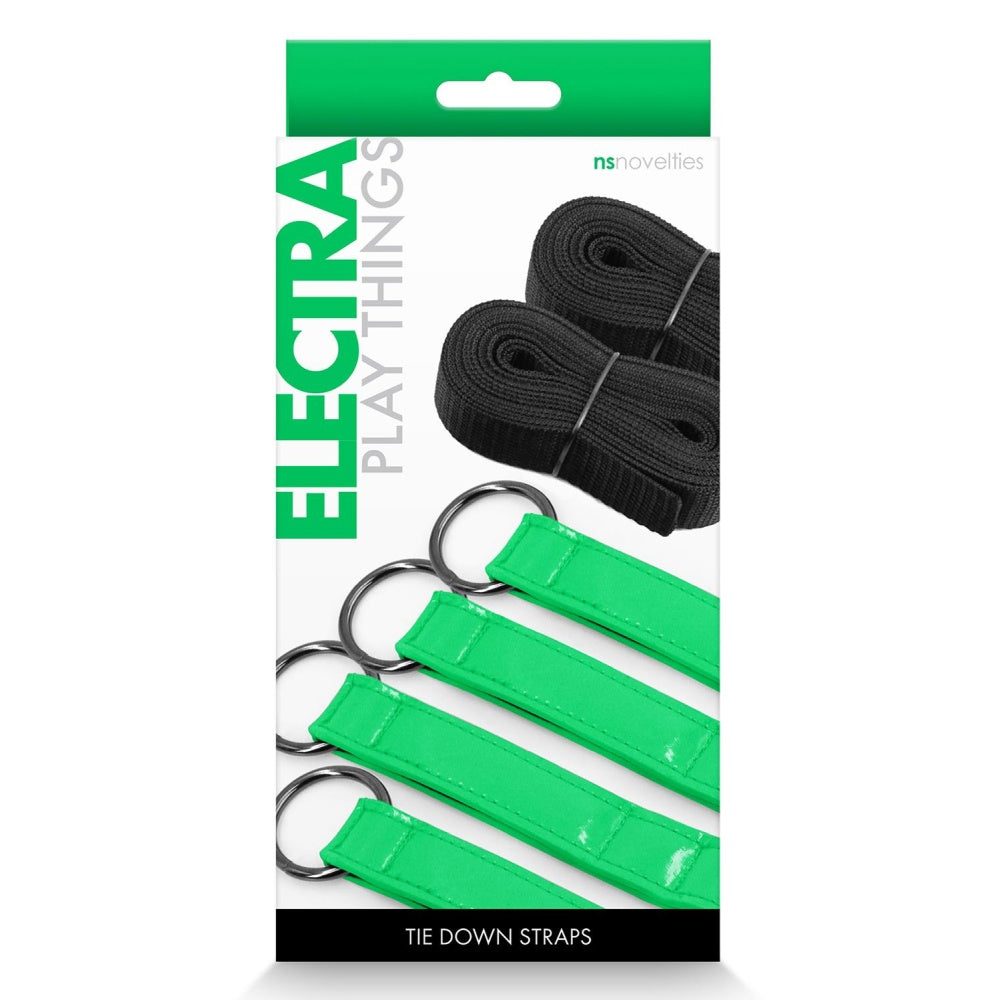 Set BDSM Curele Imobilizare Pat Electra Play Things – Captusite cu Neopren, Material Sintetic, Usor de Curatat, Ideal pentru Jocuri BDSM, Verde Neon