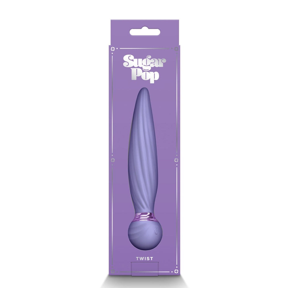 Vibrator NS Novelties Sugar Pop Twist 16 cm - silicon moale lila - reincarcabil - ax cu rotatie - 7 Functii - compatibil cu toti lubrifiantii - rezistent la apa IPX7