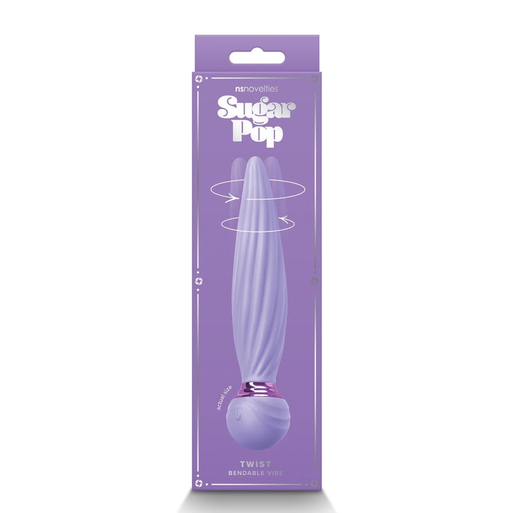 Vibrator NS Novelties Sugar Pop Twist 16 cm - silicon moale lila - reincarcabil - ax cu rotatie - 7 Functii - compatibil cu toti lubrifiantii - rezistent la apa IPX7
