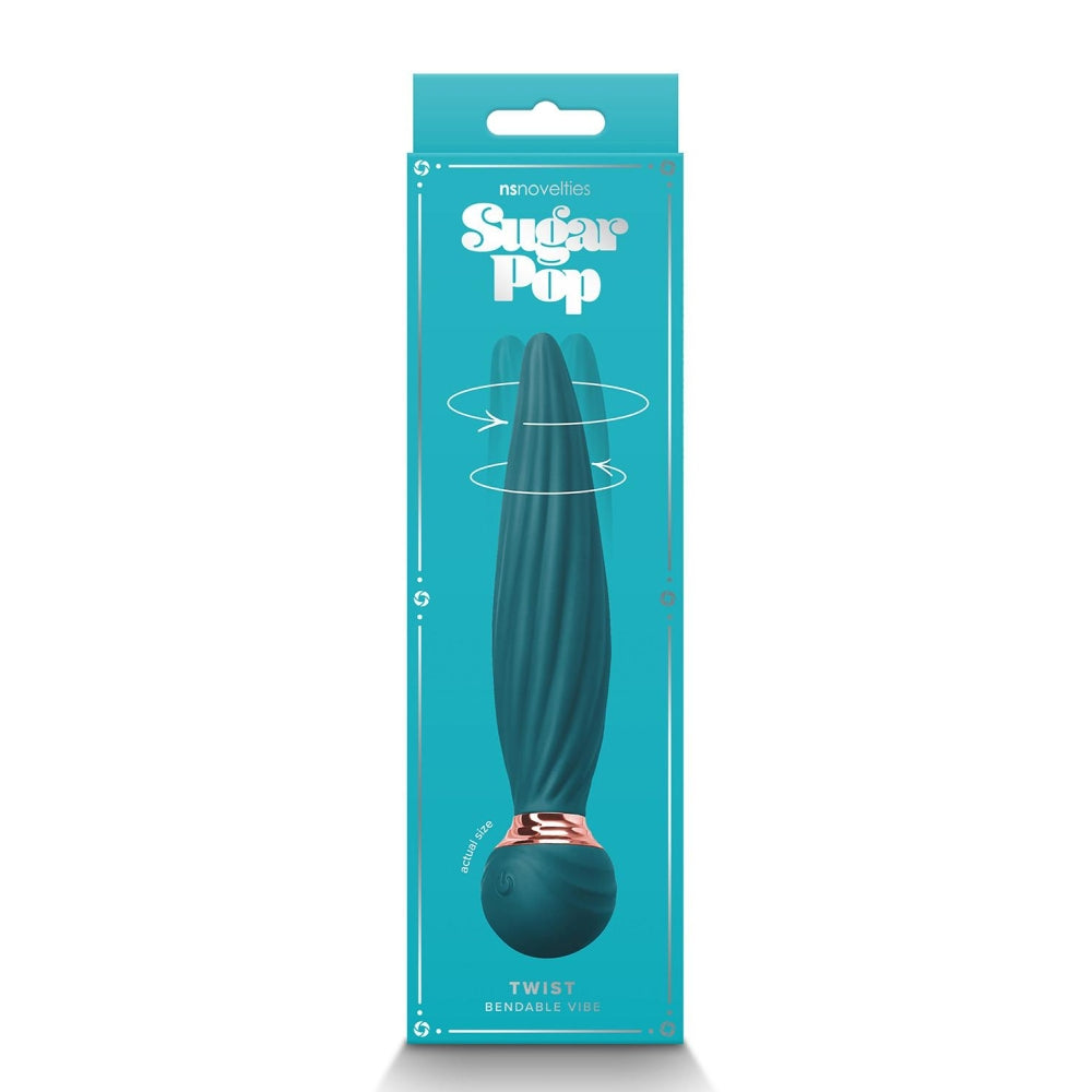 Vibrator NS Novelties Sugar Pop Twist 16 cm - silicon moale turcoaz - reincarcabil - ax cu rotatie - 7 Functii - compatibil cu toti lubrifiantii - rezistent la apa IPX7