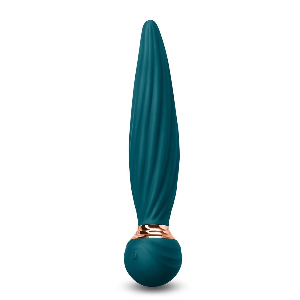 Vibrator NS Novelties Sugar Pop Twist 16 cm - silicon moale turcoaz - reincarcabil - ax cu rotatie - 7 Functii - compatibil cu toti lubrifiantii - rezistent la apa IPX7