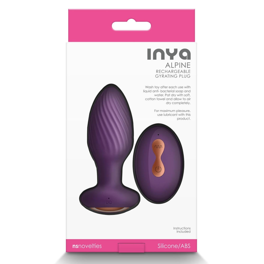 Dop Anal Vibrant Inya Alpine Butt Plug cu telecomanda, Medium, Mov, 6 Moduri Viteza, 10 Functii, wireless, impermeabil IPX7, 9.8 cm
