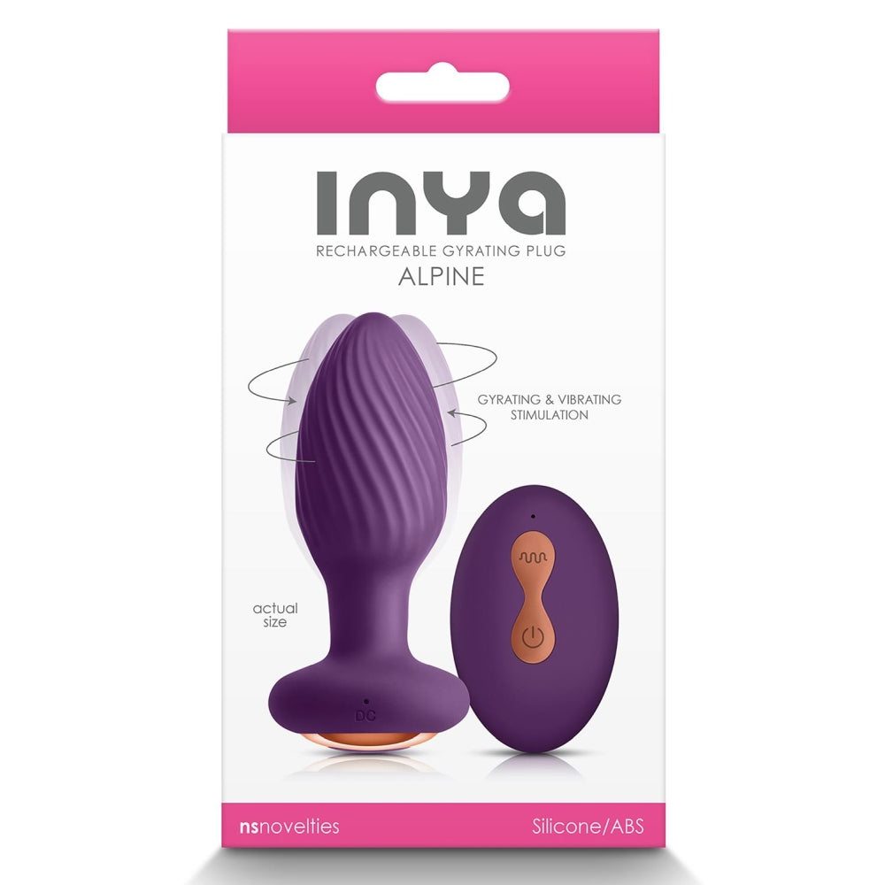 Dop Anal Vibrant Inya Alpine Butt Plug cu telecomanda, Medium, Mov, 6 Moduri Viteza, 10 Functii, wireless, impermeabil IPX7, 9.8 cm