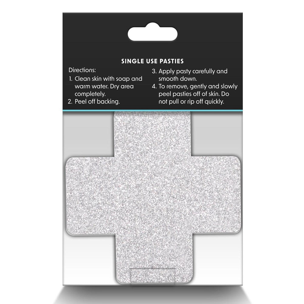 Nipple Covers Autoadezive - Cruci Rosii si Argintii cu Sclipici - Perfect pentru decor corporal - Finisaje din material textil cu sclipici