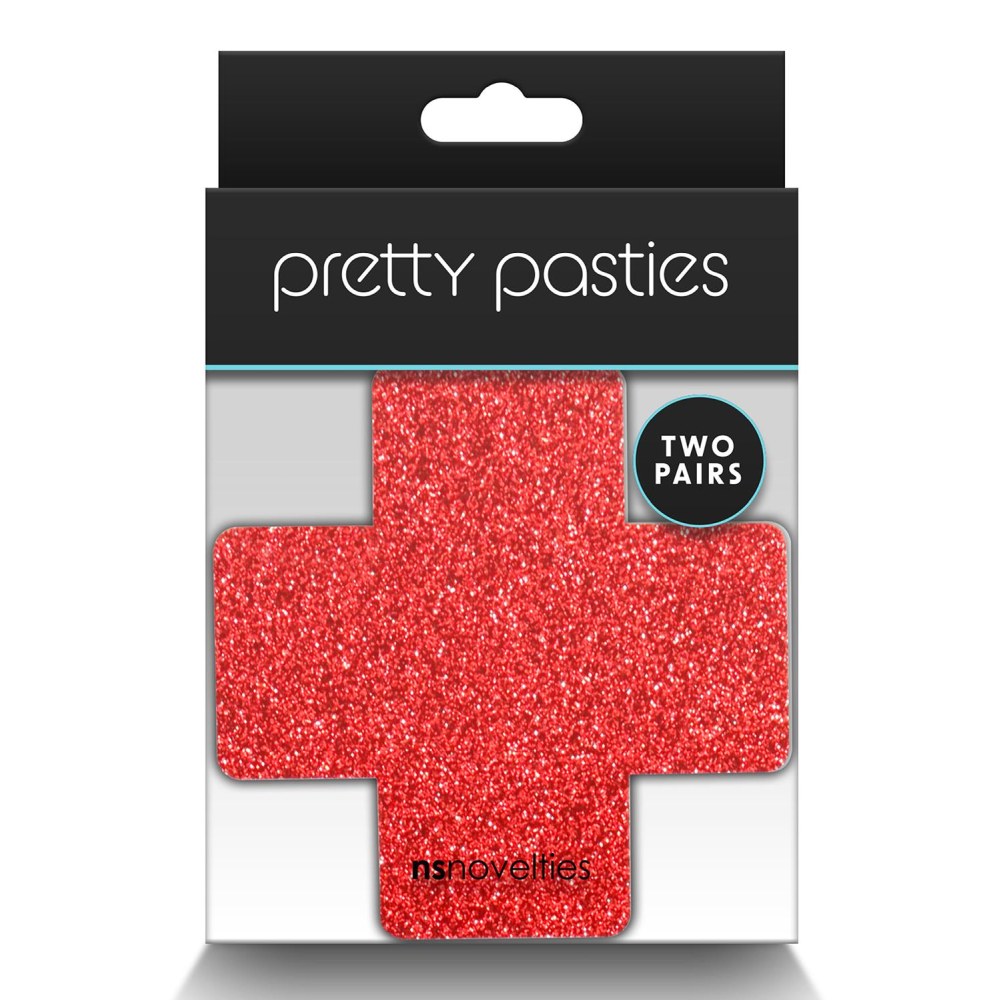 Nipple Covers Autoadezive - Cruci Rosii si Argintii cu Sclipici - Perfect pentru decor corporal - Finisaje din material textil cu sclipici