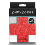 Nipple Covers Autoadezive - Cruci Rosii si Argintii cu Sclipici - Perfect pentru decor corporal - Finisaje din material textil cu sclipici