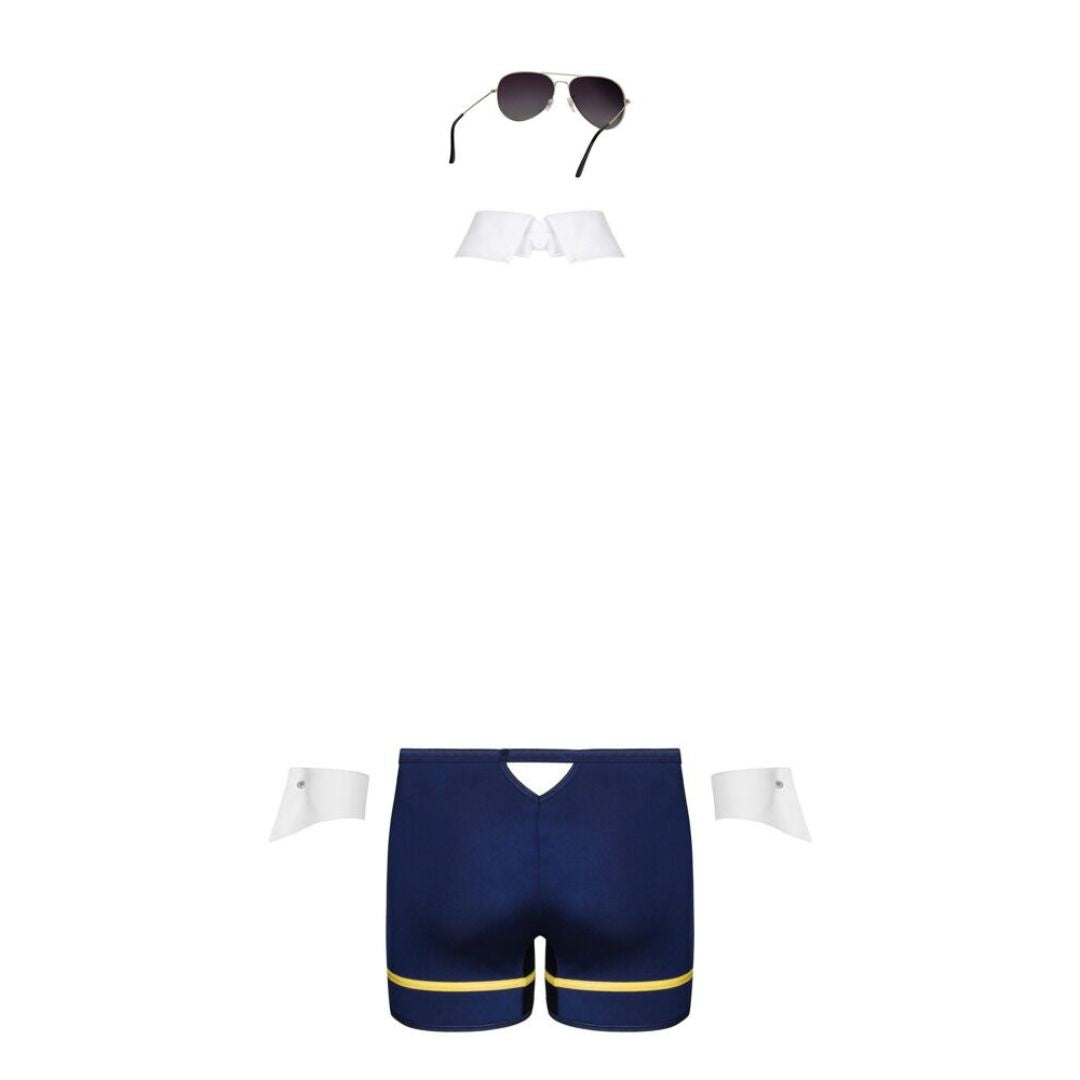 Costum 4 Piese Sexy Pilot pentru Barbati - boxeri, guler cu cravata, mansete si ochelari de soare - ideal pentru jocuri de role play in cuplu