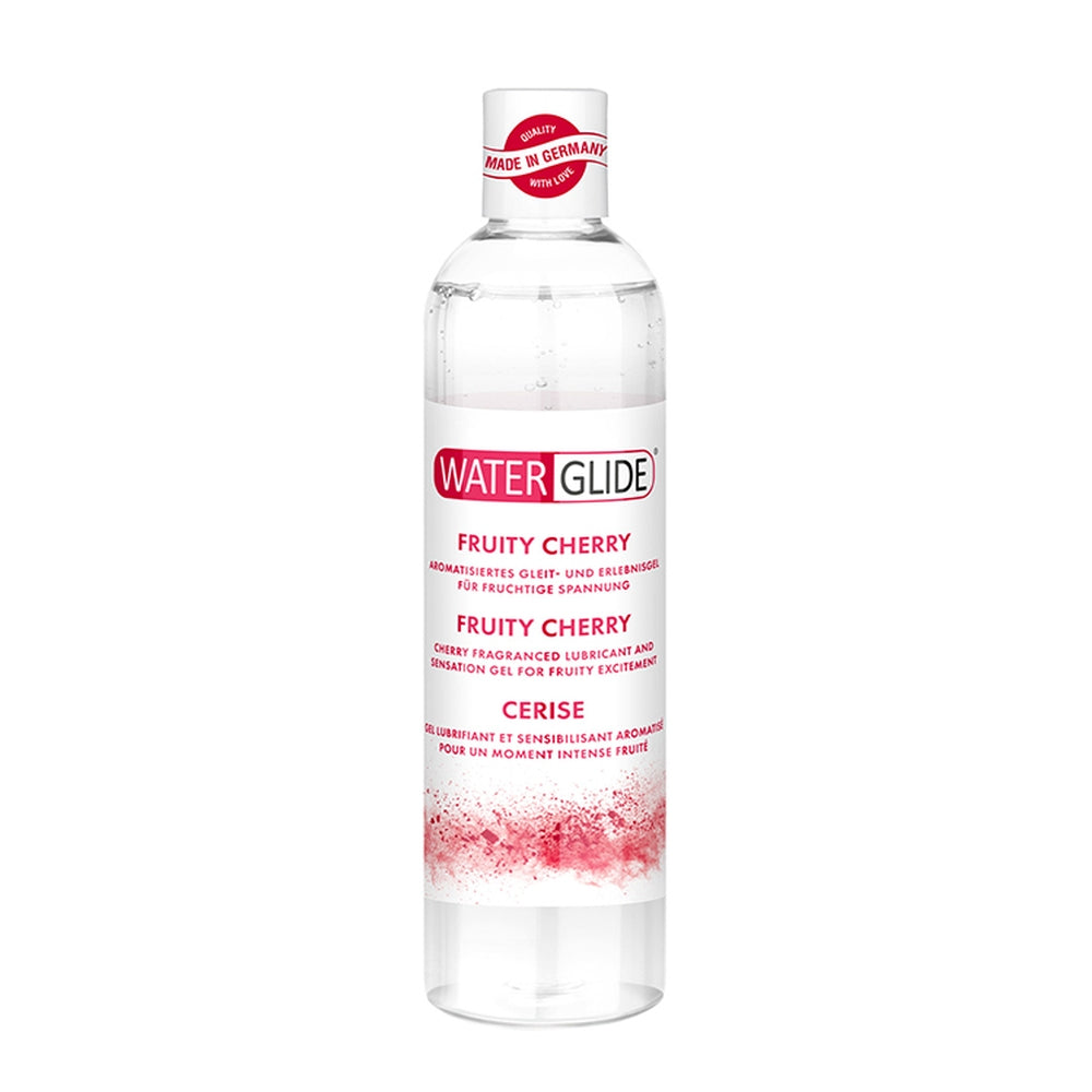 Lubrifiant cu Gust Fruity Cherry Waterglide 300 ml - Lubrifiant pe baza de apa cu aroma de cirese - Fara culoare - Compatibil cu prezervativele din latex - Vegan si sigur pentru piele