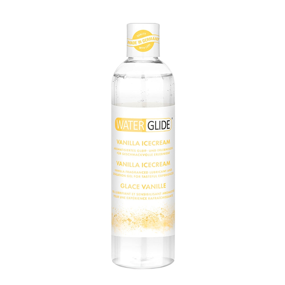 Lubrifiant cu Gust Vanilla Ice Cream Waterglide 300 ml - Lubrifiant pe baza de apa cu aroma de inghetata de vanilie - Fara culoare - Compatibil cu prezervativele din latex - Vegan si sigur pentru piele