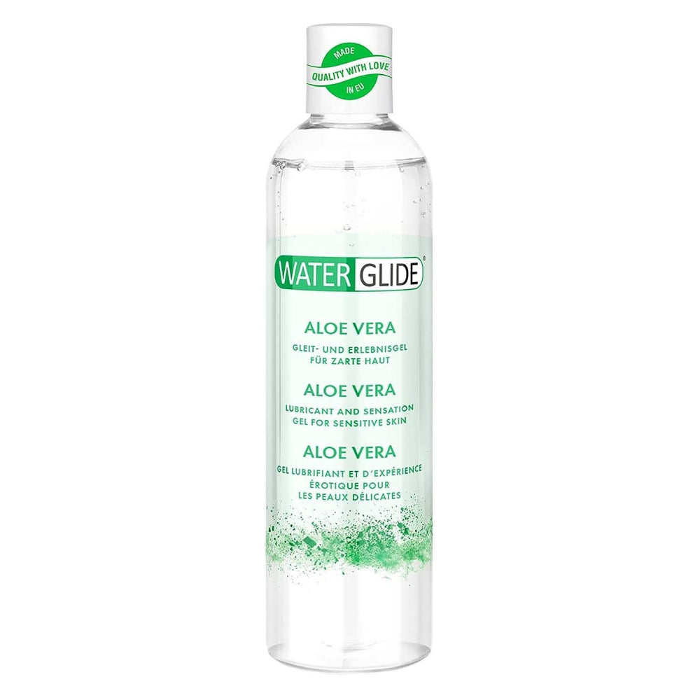 Lubrifiant Aloe Vera 2-in-1 Waterglide 300 ml - Lubrifiant pe baza de apa si gel stimulant - Imbogatit cu Aloe Vera pentru hidratare si calmare - Fara culoare, certificat CE - Compatibil cu prezervativele din latex - Vegan si sigur pentru piele