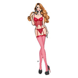 Set Lenjerie 2 Piese Corset Bombshell Boudoir Rosu, corset cu fir V, Chiloti tanga