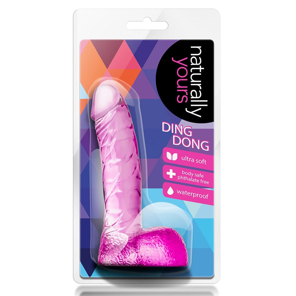 Dildo realist Blush Novelties Naturally Yours Ding Dong - 13.9 cm lungime - 3.8 cm grosime - Compatibil cu hamuri, ventuza pentru joc hands-free - Jucarie sexuala pentru barbati, femei, cupluri - Roz transparent