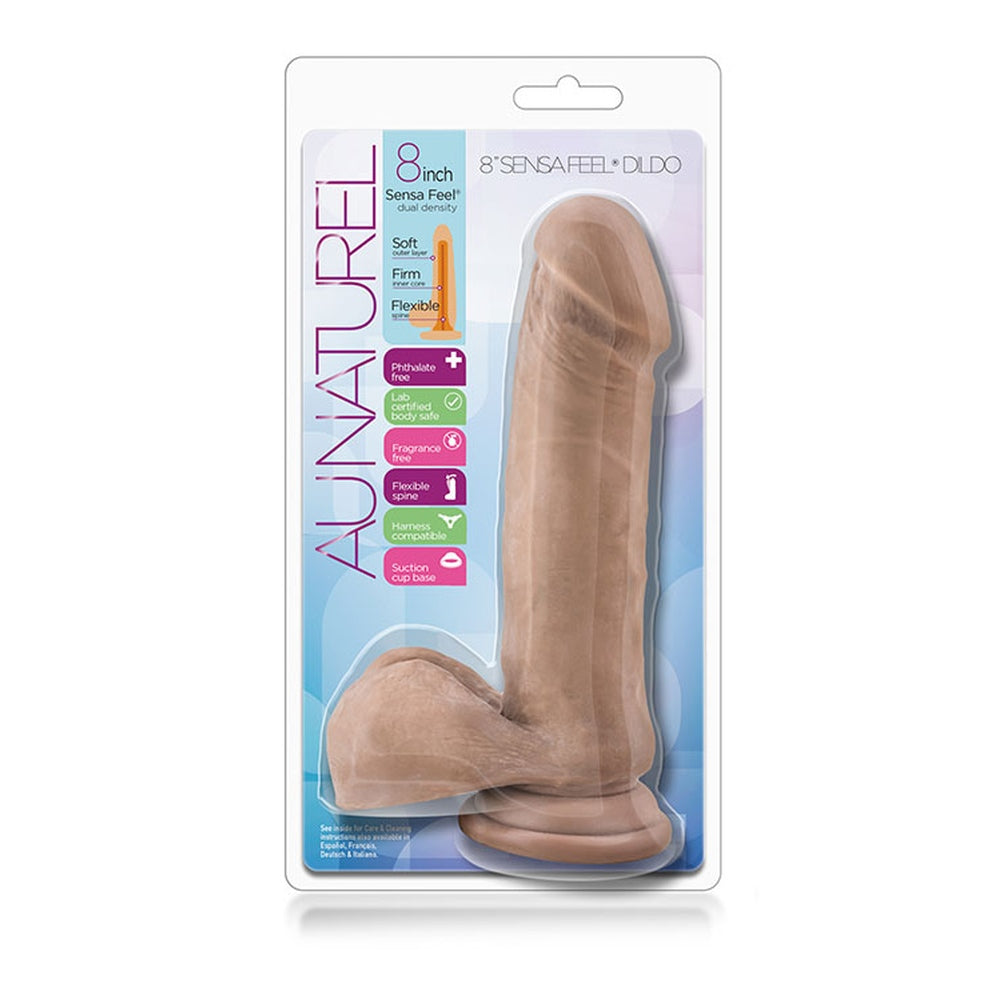 Dildo Realist Blush Novelties Au Naturel 20,3 cm cu Tehnologie Sensa Feel si Ax Flexibil cu Dubla Densitate – Fara Parfum, Baza cu Ventuza Puternica, Compatibil cu Hamuri, Jucarie Sexuala pentru Femei, Barbati si Cupluri – Latin